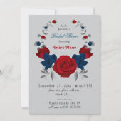 Invitation rouge & bleu marine fleurs wreath douche nuptiale (Devant)