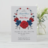 Invitation rouge & bleu marine fleurs wreath douche nuptiale (Debout devant)