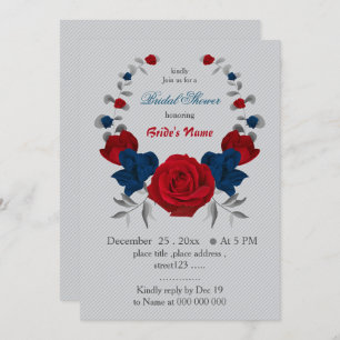 Invitation rouge & bleu marine fleurs wreath douche nuptiale