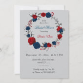 Invitation rouge & bleu marine fleurs wreath douche nuptiale (Devant)