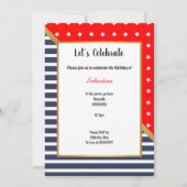 INVITATION ROUGE BLEU OR STARS & STRIPES ANNIVERSAIRE (Devant)