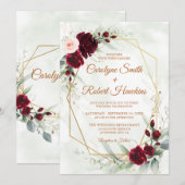 Invitation Rouge Blush Bourgogne or Mariage géométrique de ve (Devant / Derrière)