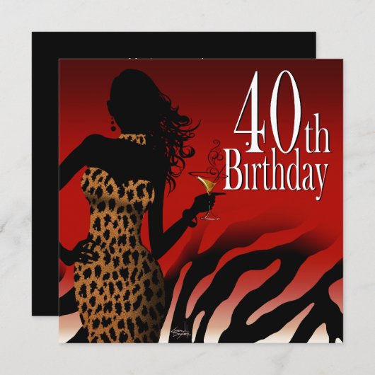 Invitation Rouge Bombshell Zebra 40e anniversaire Party (Devant / Derrière)