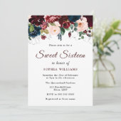 Invitation Rouge Bourgogne, Blush Floral Sweet 16 Party (Debout devant)