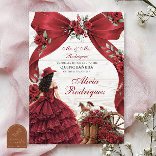 Invitation Rouge Bourgogne Bow Coquette Charra Quinceanera