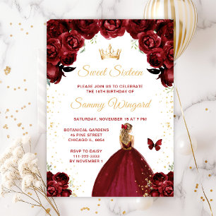 Invitation Rouge Bourgogne Cheveux Blonds Princesse Sweet Sei