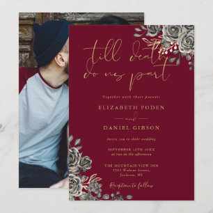 Invitation Rouge Bourgogne Et Or Photo De Mariage Floral Goth