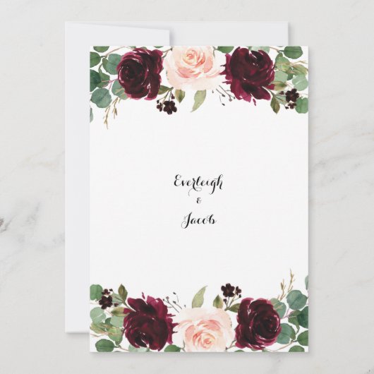 Invitation Rouge Bourgogne Fard Rosé Floral Eucalyptus Mariag (Dos)