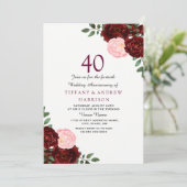Invitation Rouge Bourgogne Fardé Floral 40e Anniversaire de M (Debout devant)