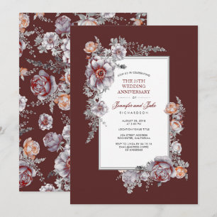Invitation Rouge Bourgogne Fleurs Vintage Mariage Anniversair
