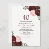 Invitation Rouge Bourgogne Floral 40e Anniversaire de Mariage (Devant)
