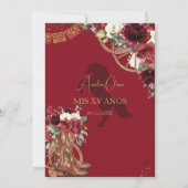 Invitation Rouge Bourgogne Floral Charro Quinceanera Ouest (Dos)