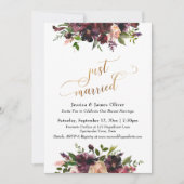 Invitation Rouge Bourgogne Foncé Floral Or Script Juste Marié (Devant)