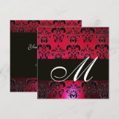Invitation ROUGE BOURGOGNE NOIR DAMAS MONOGRAMME , blanc rubi (Devant / Derrière)