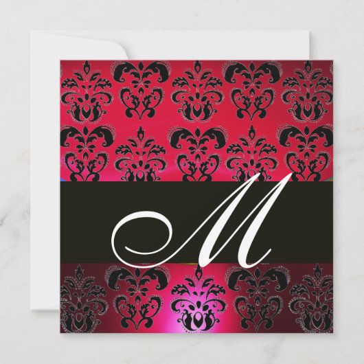 Invitation ROUGE BOURGOGNE NOIR DAMAS MONOGRAMME , blanc rubi (Devant)