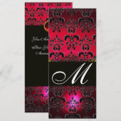 Invitation ROUGE BOURGOGNE NOIR DAMAS MONOGRAMME champagne (Devant / Derrière)