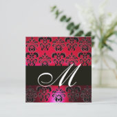 Invitation ROUGE BOURGOGNE NOIR DAMAS MONOGRAMME , rubis blan (Debout devant)