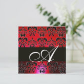 Invitation ROUGE BOURGOGNE NOIR DAMAS MONOGRAMME, rubis blanc (Debout devant)