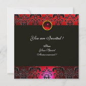Invitation ROUGE BOURGOGNE NOIR DAMAS MONOGRAMME, rubis blanc (Dos)
