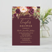 Invitation Rouge Bourgogne Or Parties scintillant Floral Coup (Debout devant)