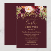 Invitation Rouge Bourgogne Or Parties scintillant Floral Coup (Devant / Derrière)