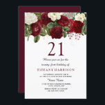 Invitation Rouge Bourgogne Rose blanche 21e anniversaire Invi<br><div class="desc">Burgundy Rouge Blanc Rose 21e anniversaire Invitation de fête Voir la collection correspondante en magasin</div>