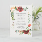 Invitation Rouge Bourgogne vert Eucalyptus Mariage floral (Debout devant)