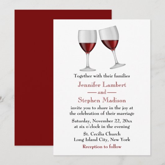 Invitation Rouge Bourgogne Vins Lunettes de mariage (Devant / Derrière)