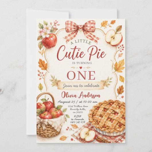 Invitation Rouge Bow Apple Cutie Pie Premier Anniversaire (Devant)