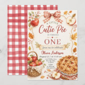 Invitation Rouge Bow Apple Cutie Pie Premier Anniversaire (Devant / Derrière)