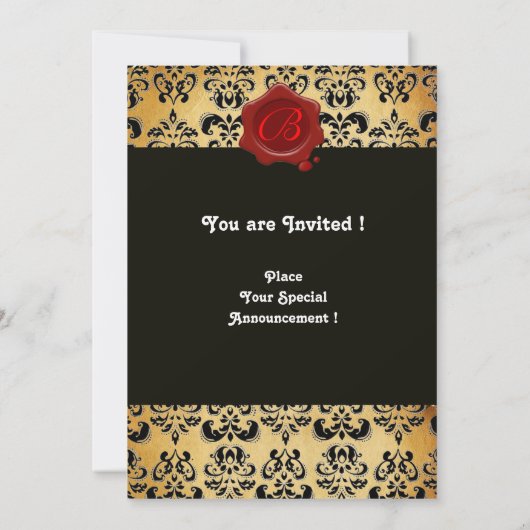 INVITATION ROUGE BRUN ET NOIR DAMAS , SIGILLÉ À LA CIRE MONOG (Dos)