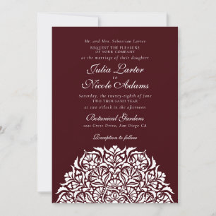 Invitation Rouge Brun Foncé Vin Style Floral Mariage Fantaisi