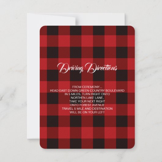 Invitation rouge buffle plaid rustique mariage d'hiver récept (Dos)