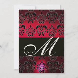 Invitation ROUGE BURGUNDY BLACK DAMASK MONOGRAM or rubis