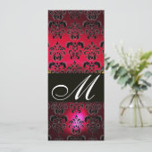 Invitation ROUGE BURGUNDY BLACK DAMASK MONOGRAM rubis blanc (Debout devant)