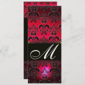 Invitation ROUGE BURGUNDY BLACK DAMASK MONOGRAM rubis blanc (Devant / Derrière)