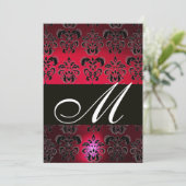 Invitation ROUGE BURGUNDY BLACK DAMASK MONOGRAM rubis blanc (Debout devant)