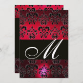 Invitation ROUGE BURGUNDY BLACK DAMASK MONOGRAM rubis blanc (Devant / Derrière)