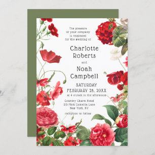 Invitation Rouge Camellia Fleur de Campagne Moderne Mariage F