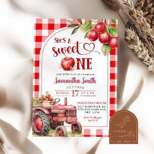 Invitation Rouge Carreaux Pomme Douce Première Fête d'Anniver