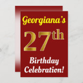 Invitation Rouge, célébration d'anniversaire d'or de Faux (Devant / Derrière)