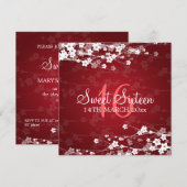 Invitation Rouge cerisier en fleurs Sweet sixteen (Devant / Derrière)