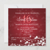 Invitation Rouge cerisier en fleurs Sweet sixteen (Dos)