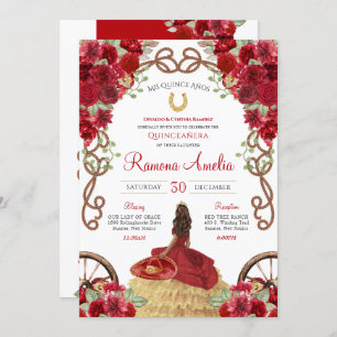 Invitation Rouge Charro Rustique Ouest Floral Quinceanera