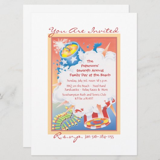 Invitation Rouge chaud et bleu (Devant / Derrière)