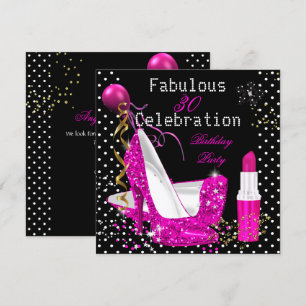Invitation Rouge Chaud Paillettes Talons à pois Anniversaire