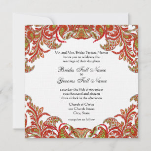 Invitation Rouge, chaux et orange Vintage Paisley Mariage dam