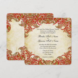 Invitation Rouge, chaux et orange Vintage Paisley Mariage dam