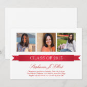 Invitation rouge chique d'obtention du diplôme de (Devant / Derrière)