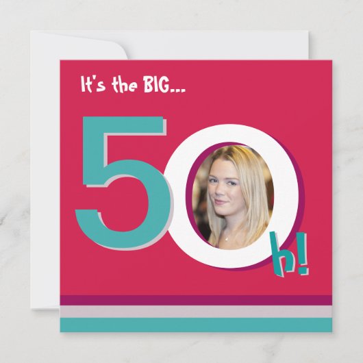 Invitation Rouge cinquantième grands 5-Oh ! Fête (Devant)